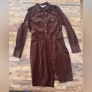 Veronica Beard Brown Corduroy Long-Sleeve Shirt Dress